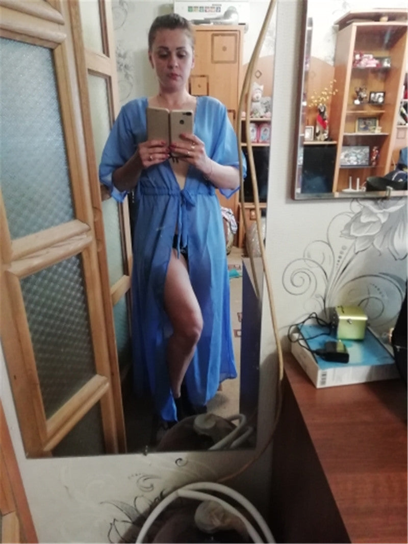 Summer Lady Beach Cover Up Sexy Bikini Chiffon Long Dress For Women Solid Beach Dress Women Bathing Suit Beach Tunic Kaftan