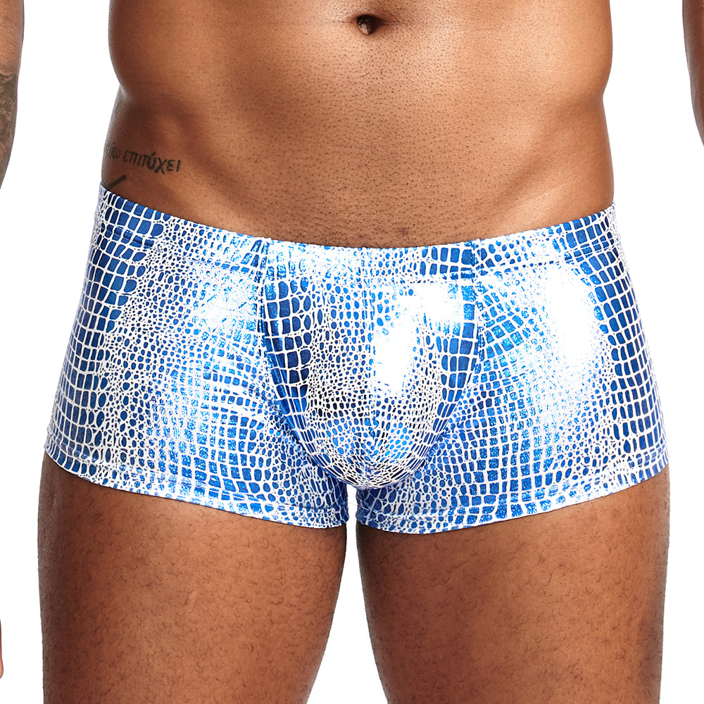 2Pcs/1Pcs Sexy Mens Snake Skin Imitation Leather Underwear Boxers Crotchless Boxer Shorts Men U Convex Low Waist Male Underpants