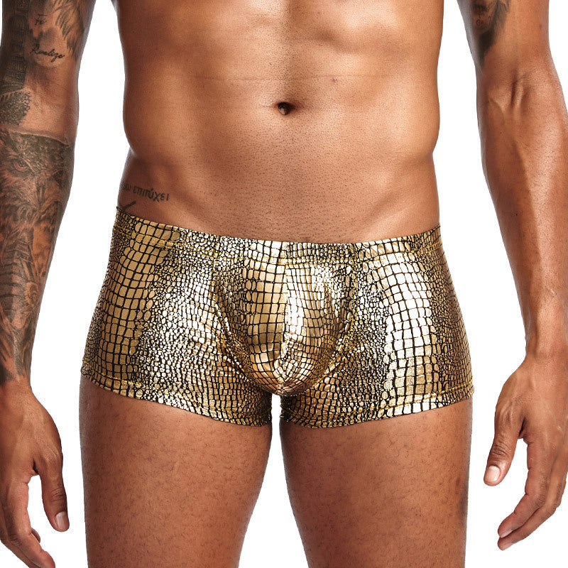 2Pcs/1Pcs Sexy Mens Snake Skin Imitation Leather Underwear Boxers Crotchless Boxer Shorts Men U Convex Low Waist Male Underpants