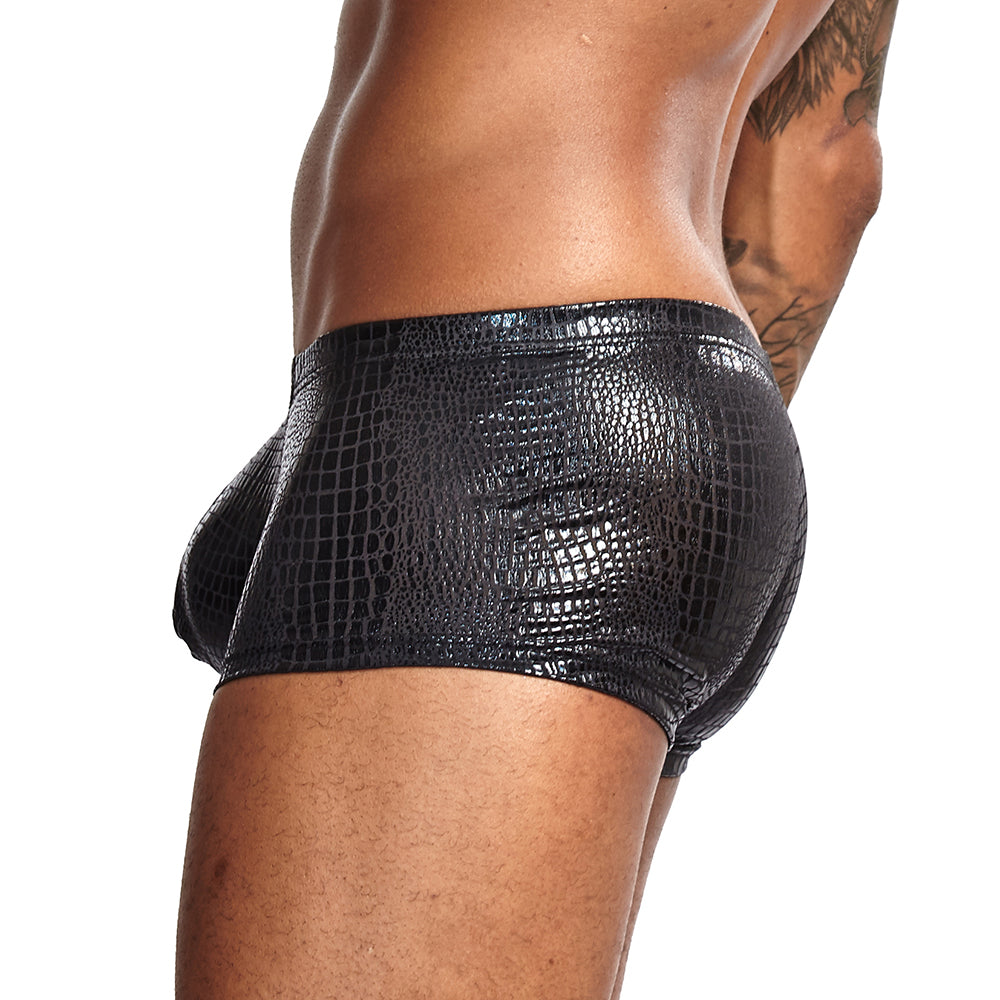 2Pcs/1Pcs Sexy Mens Snake Skin Imitation Leather Underwear Boxers Crotchless Boxer Shorts Men U Convex Low Waist Male Underpants