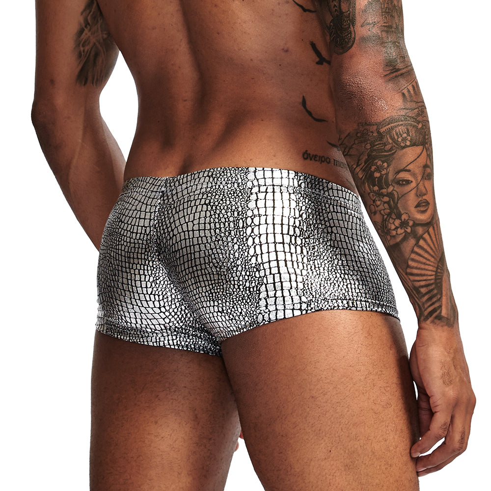 2Pcs/1Pcs Sexy Mens Snake Skin Imitation Leather Underwear Boxers Crotchless Boxer Shorts Men U Convex Low Waist Male Underpants