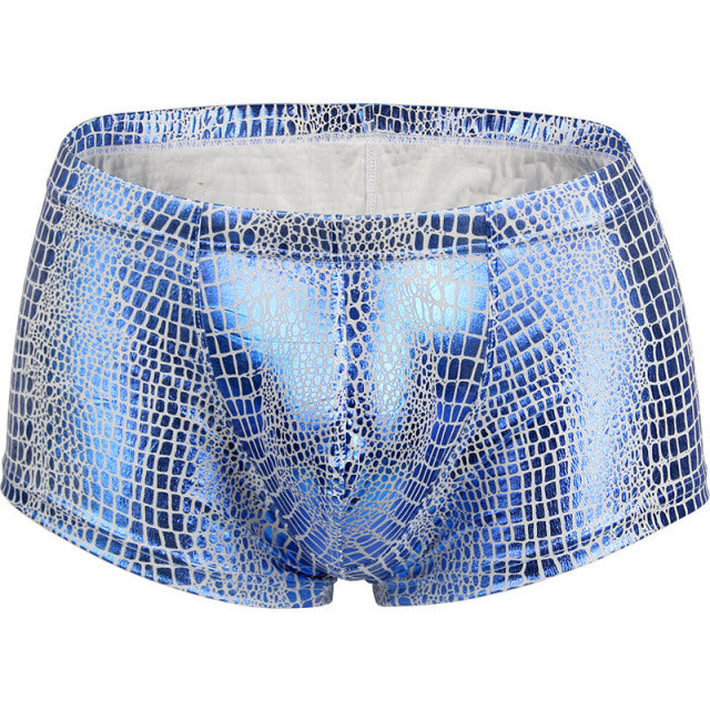 2Pcs/1Pcs Sexy Mens Snake Skin Imitation Leather Underwear Boxers Crotchless Boxer Shorts Men U Convex Low Waist Male Underpants