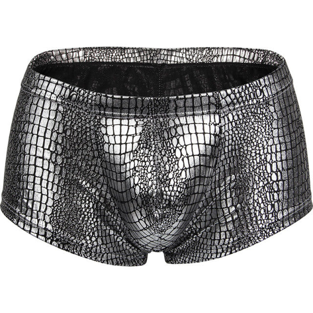 2Pcs/1Pcs Sexy Mens Snake Skin Imitation Leather Underwear Boxers Crotchless Boxer Shorts Men U Convex Low Waist Male Underpants