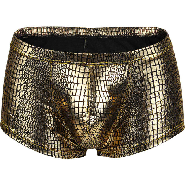 2Pcs/1Pcs Sexy Mens Snake Skin Imitation Leather Underwear Boxers Crotchless Boxer Shorts Men U Convex Low Waist Male Underpants