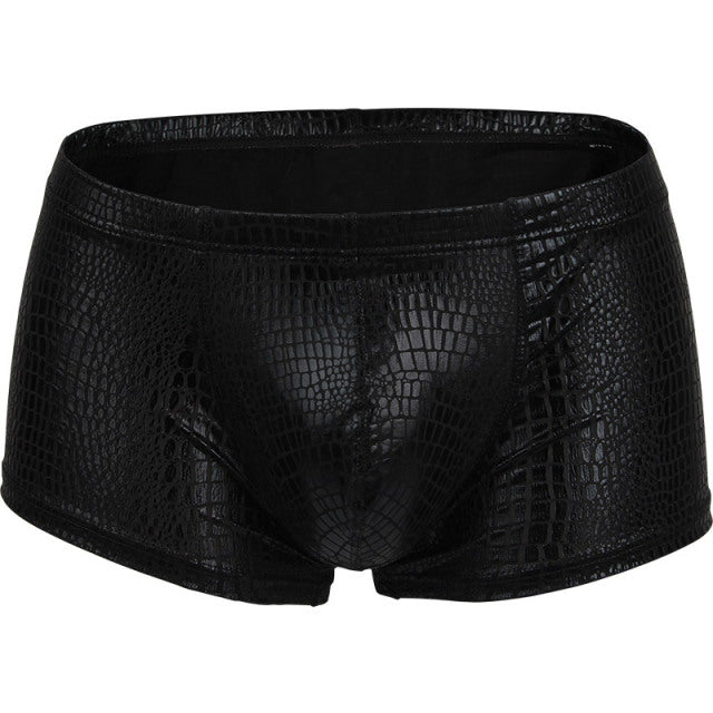 2Pcs/1Pcs Sexy Mens Snake Skin Imitation Leather Underwear Boxers Crotchless Boxer Shorts Men U Convex Low Waist Male Underpants