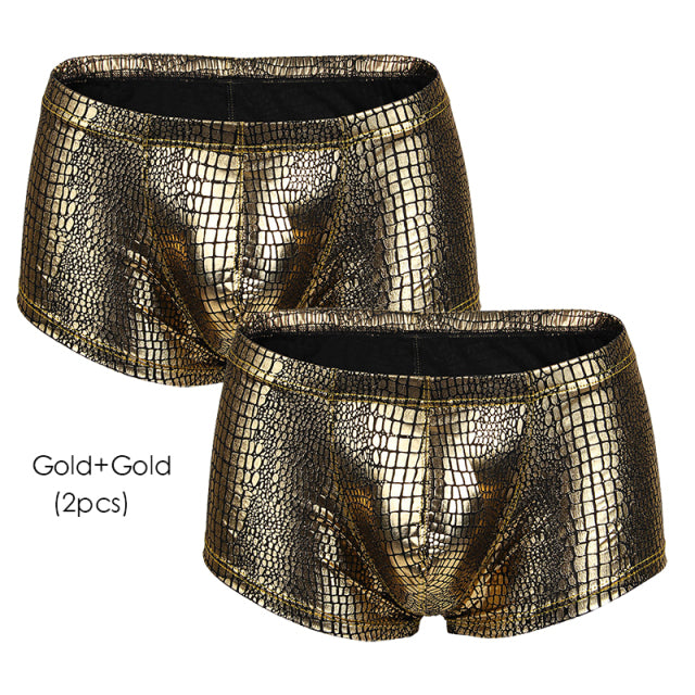 2Pcs/1Pcs Sexy Mens Snake Skin Imitation Leather Underwear Boxers Crotchless Boxer Shorts Men U Convex Low Waist Male Underpants