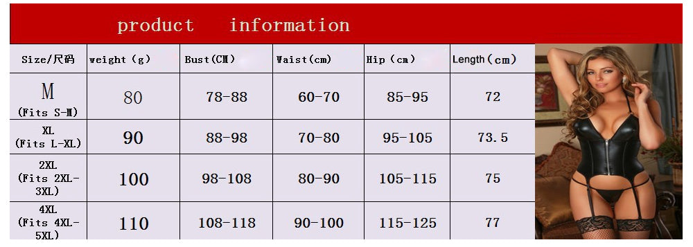 Sexy Corset Underwear Erotic Costumes Lingerie Sexy Dress For Sex Leather Zipper Garter Porno