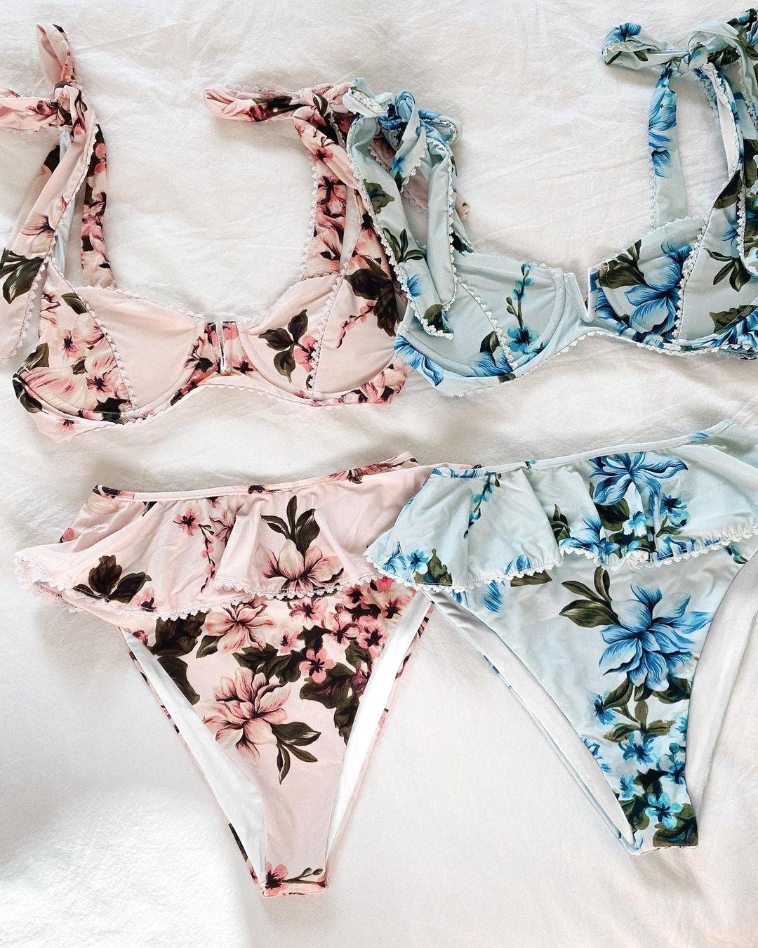 Sexy High Waist Bikini Swimwear Women Print Swimsuit Push Up Ruffle Bikinis Set Women Bandage Bathing Suit Summer Beachwear