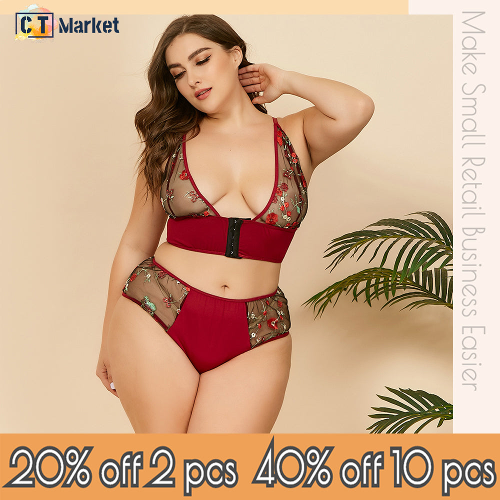 Plus Size Sexy Lingerie Front Closure Wireless Bra Women Panty Wholesale Mesh Bralette