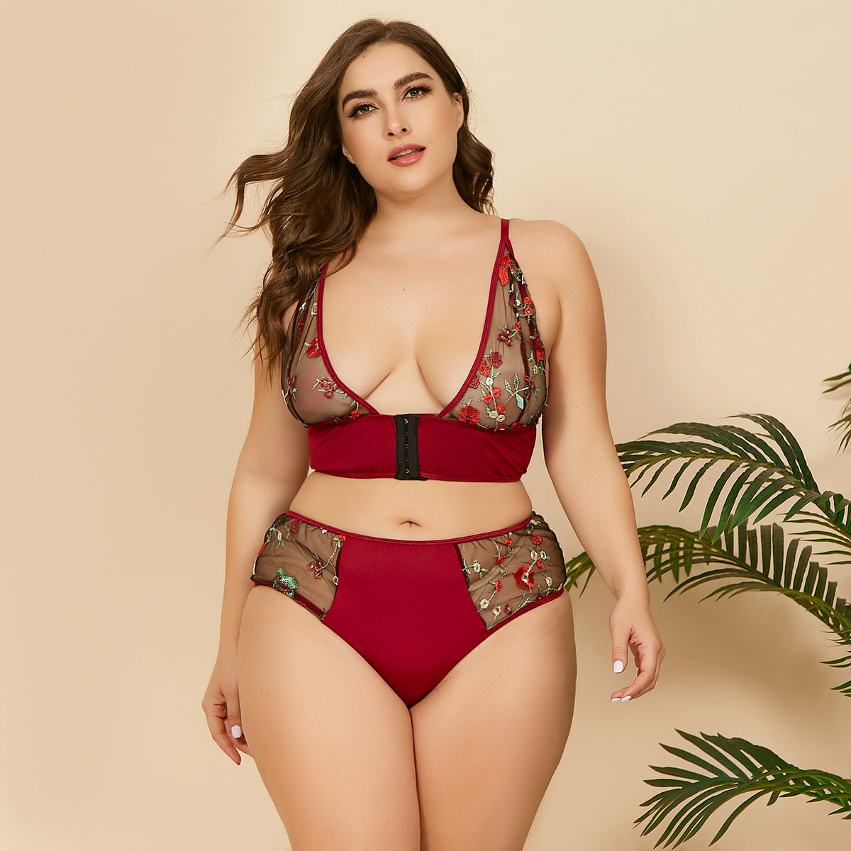 Plus Size Sexy Lingerie Front Closure Wireless Bra Women Panty Wholesale Mesh Bralette