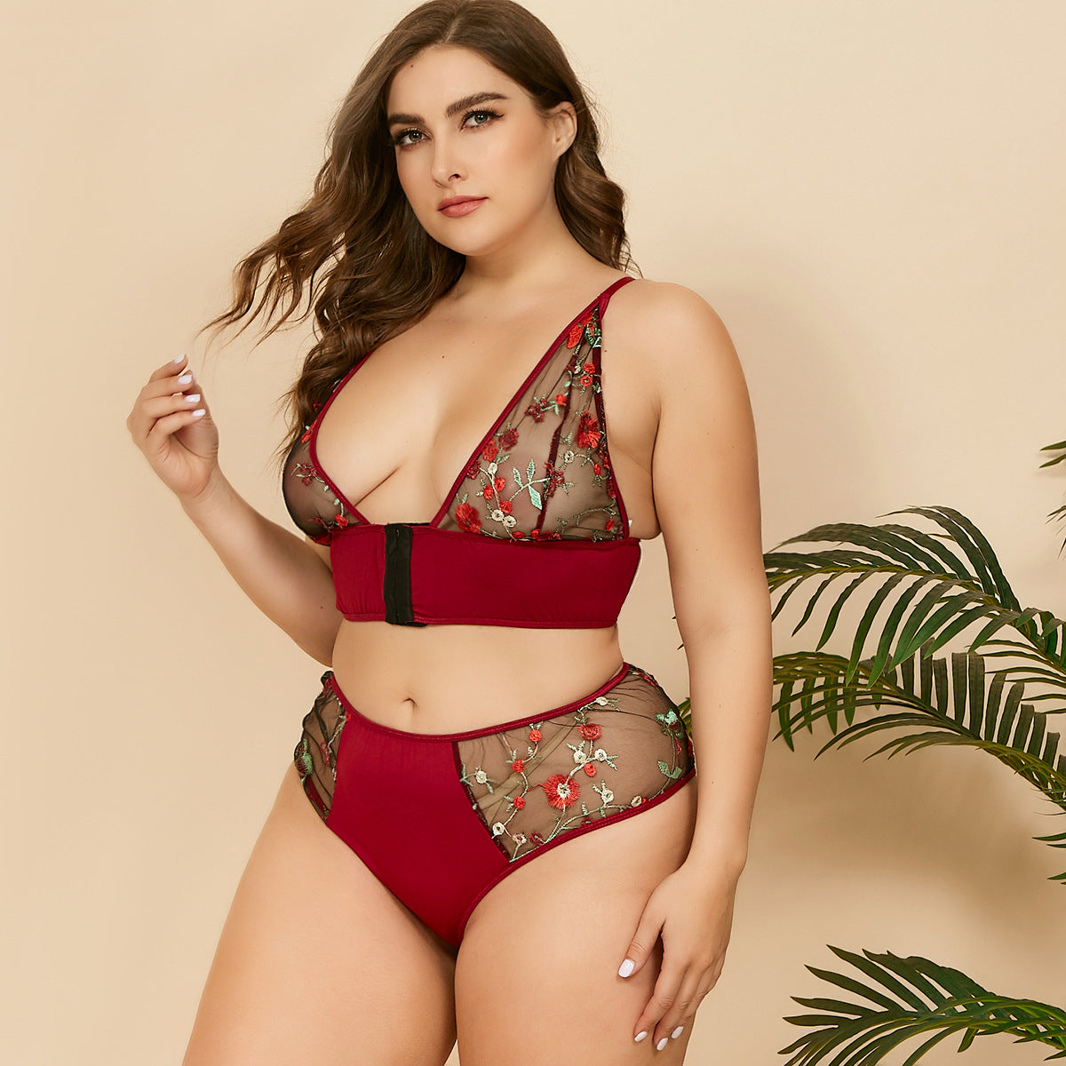 Plus Size Sexy Lingerie Front Closure Wireless Bra Women Panty Wholesale Mesh Bralette