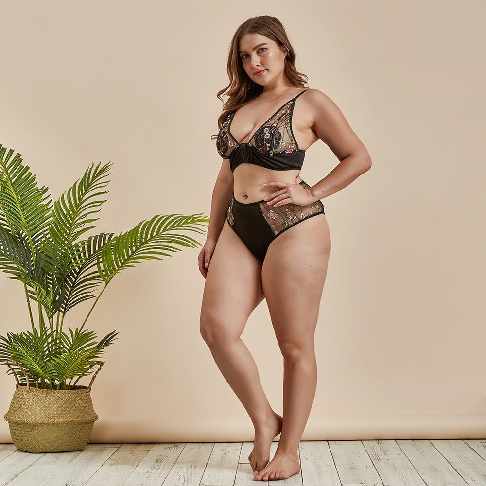 Plus Size Sexy Lingerie Front Closure Wireless Bra Women Panty Wholesale Mesh Bralette