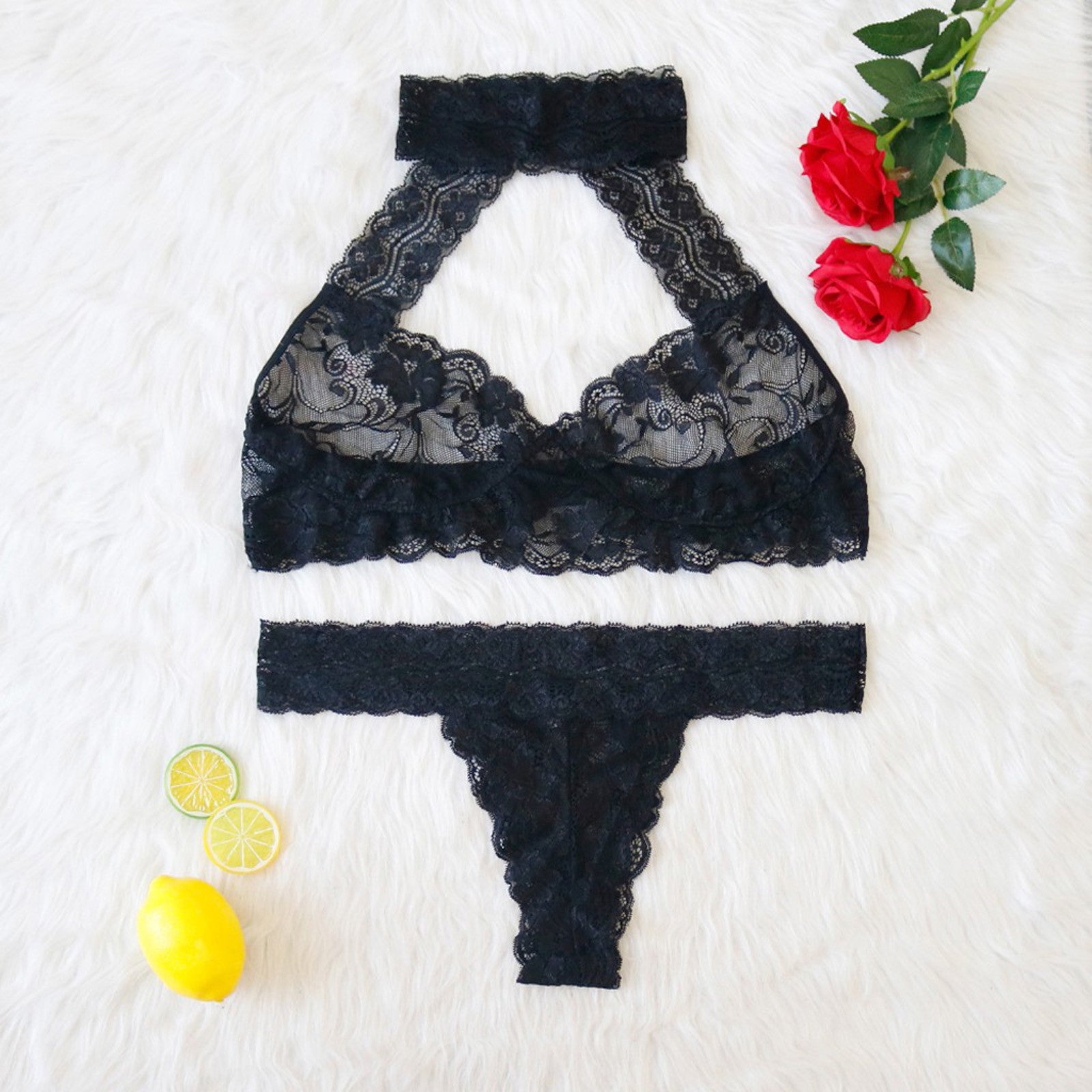 Plus Size Sexy Lingerie Halter Lace Bra Thong Set Women Sexy Underwear Erotic Hollow Out Bra Lingerie Sexy Babydoll Set Porn 5XL