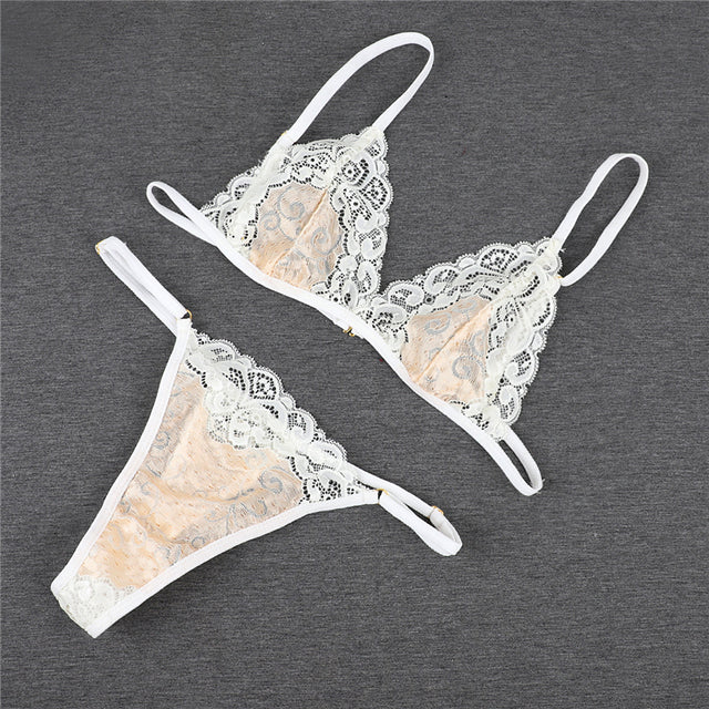 Women Lace Lingerie Set Transparent Vintage Lace Underwear Bra Set Sleepwear Intimates