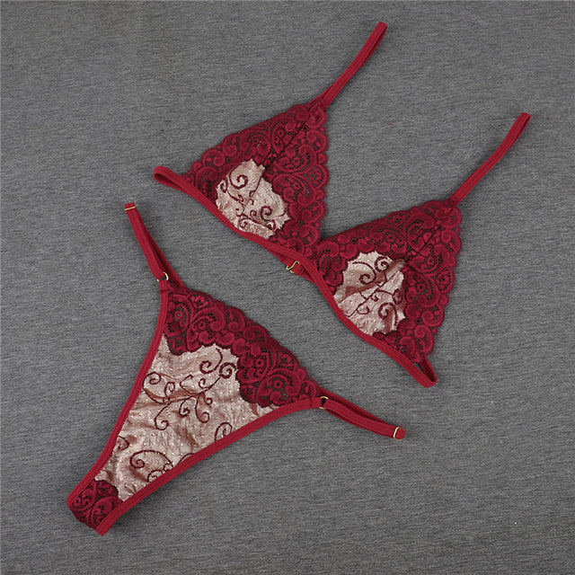 Women Lace Lingerie Set Transparent Vintage Lace Underwear Bra Set Sleepwear Intimates