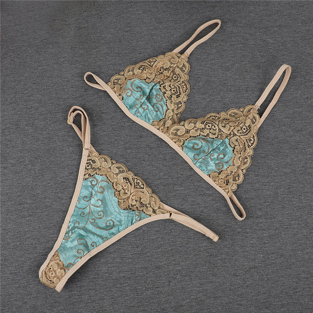 Women Lace Lingerie Set Transparent Vintage Lace Underwear Bra Set Sleepwear Intimates