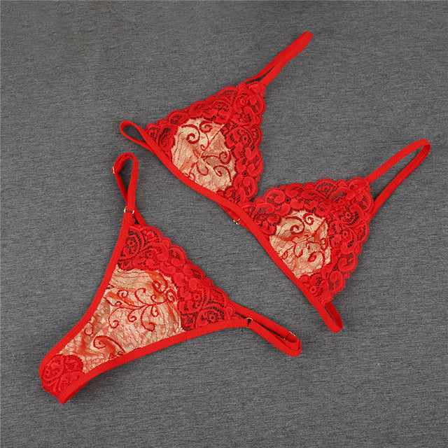 Women Lace Lingerie Set Transparent Vintage Lace Underwear Bra Set Sleepwear Intimates