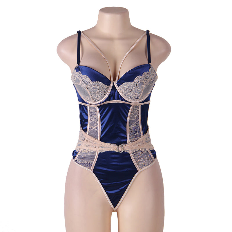 Comeonlover Backless Sexy Bodysuit For Women Hollow Out M Playsuit Blue Lace Plus Size Rompers Floral Patchwork Jumpsuit