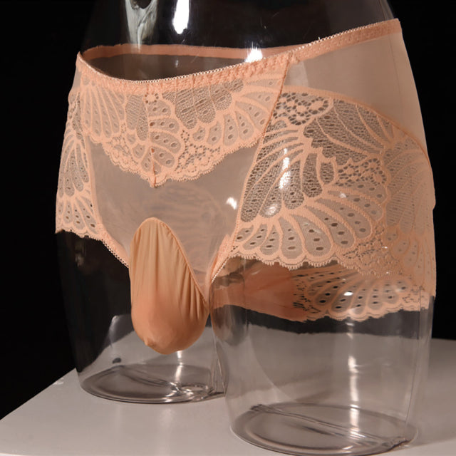 Men Sexy Low Rise Lace Breathable Briefs See Through Underwear Pouch Panties Men Sexy Lace Transparent Personal Briefs Bikini