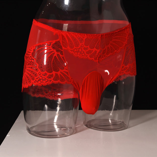 Men Sexy Low Rise Lace Breathable Briefs See Through Underwear Pouch Panties Men Sexy Lace Transparent Personal Briefs Bikini