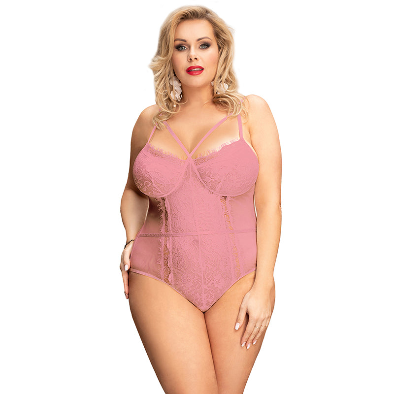 Comeondear Floral Lace Bandage Bodysuit Lingerie Plus Size women Bodysuit Jumpsuit Mesh Koronkowe Body Overalls