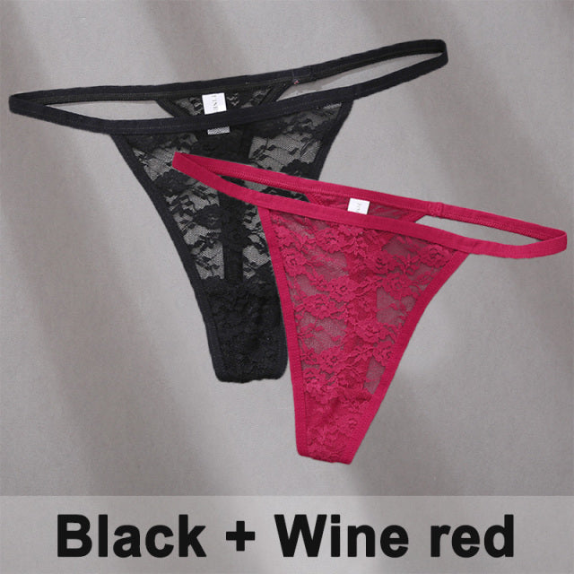 2PCS/Set Underwear Lace Panties Floral Lingerie Woman Panties Thong G-String