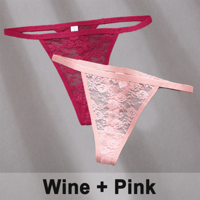 2PCS/Set Underwear Lace Panties Floral Lingerie Woman Panties Thong G-String