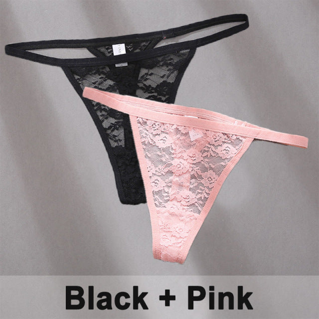 2PCS/Set Underwear Lace Panties Floral Lingerie Woman Panties Thong G-String