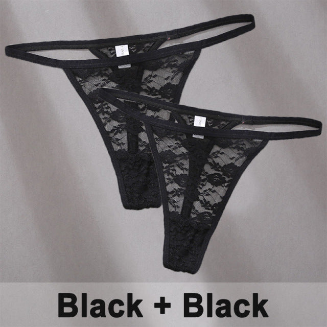 2PCS/Set Underwear Lace Panties Floral Lingerie Woman Panties Thong G-String