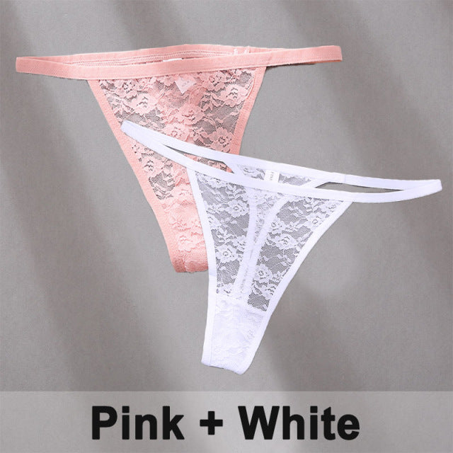 2PCS/Set Underwear Lace Panties Floral Lingerie Woman Panties Thong G-String