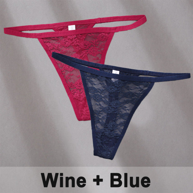 2PCS/Set Underwear Lace Panties Floral Lingerie Woman Panties Thong G-String
