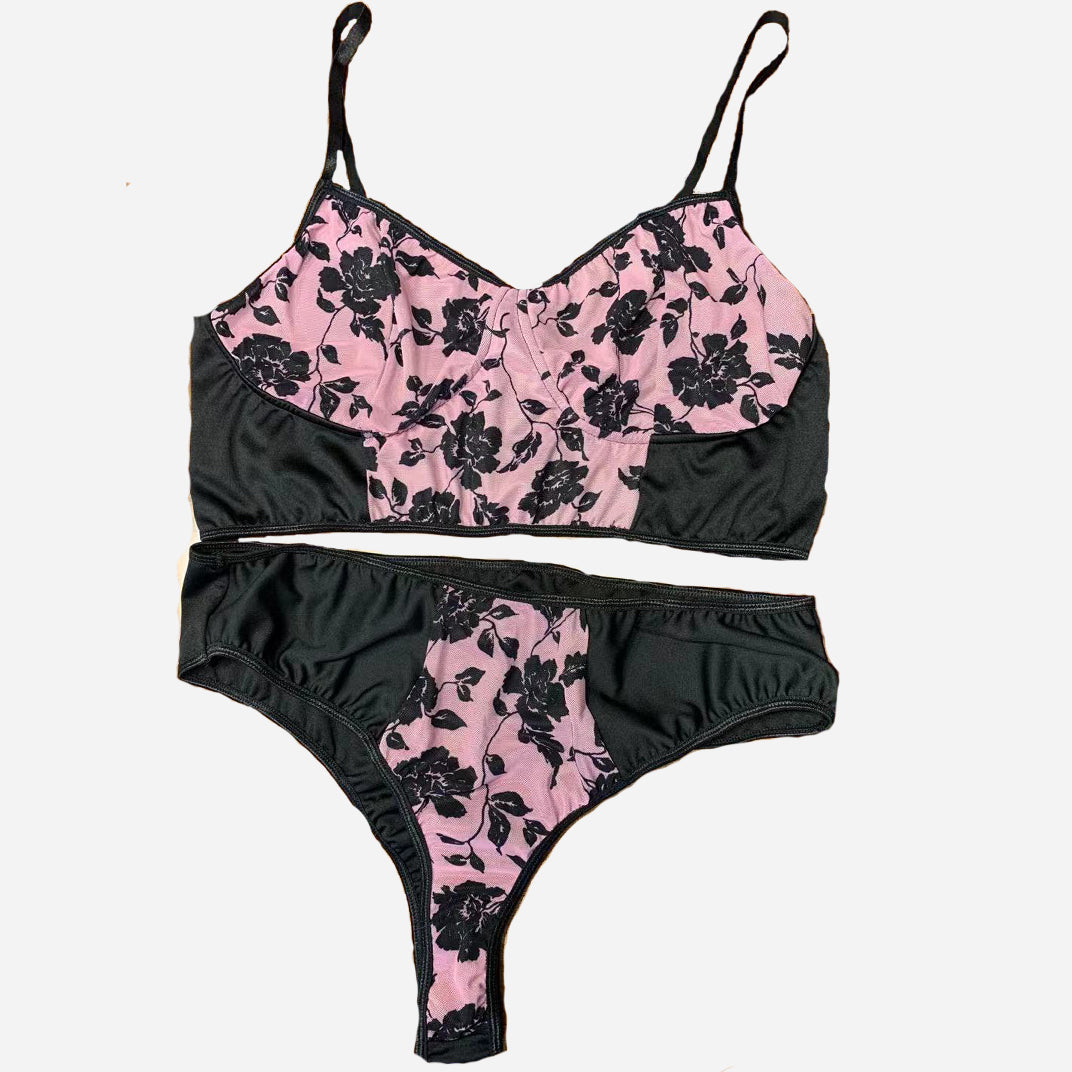 Plus Size Sexy Lingerier  Women Wholesale Wireless Bra Set Floral Panty