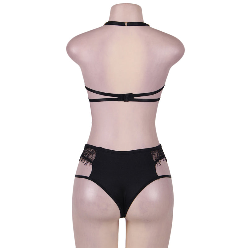 Comeondear Erotic Woman Underwear Lingerie Sets Bandage Halter Lace Eyelash Bra Set With 3/4 Cup Bra High Waist Sexy Panties Set