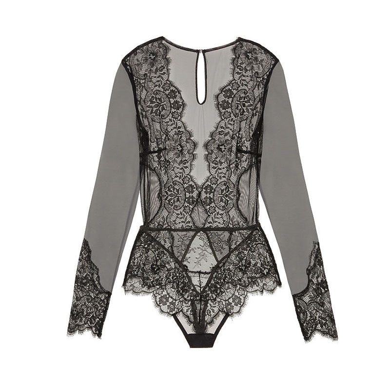 Comeondear Plus Size Teddy Bodysuit Long Sleeve Transparent Lace Bodysuit Sexy V Neck Mesh Bodysuit Summer Short Party Jumpsuit