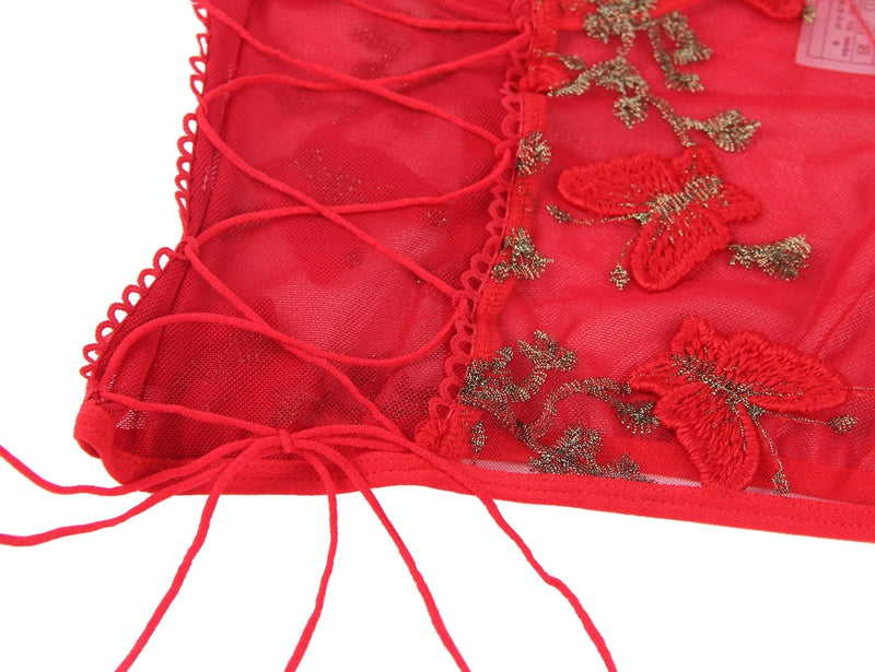 Comeonlover Embroidery Butterfly Bra Set Transparent Mesh Erotic Lingerie Panties Underwire Lace Up Sexy Underwear Set