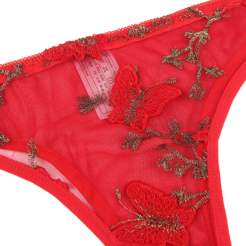 Comeonlover Embroidery Butterfly Bra Set Transparent Mesh Erotic Lingerie Panties Underwire Lace Up Sexy Underwear Set