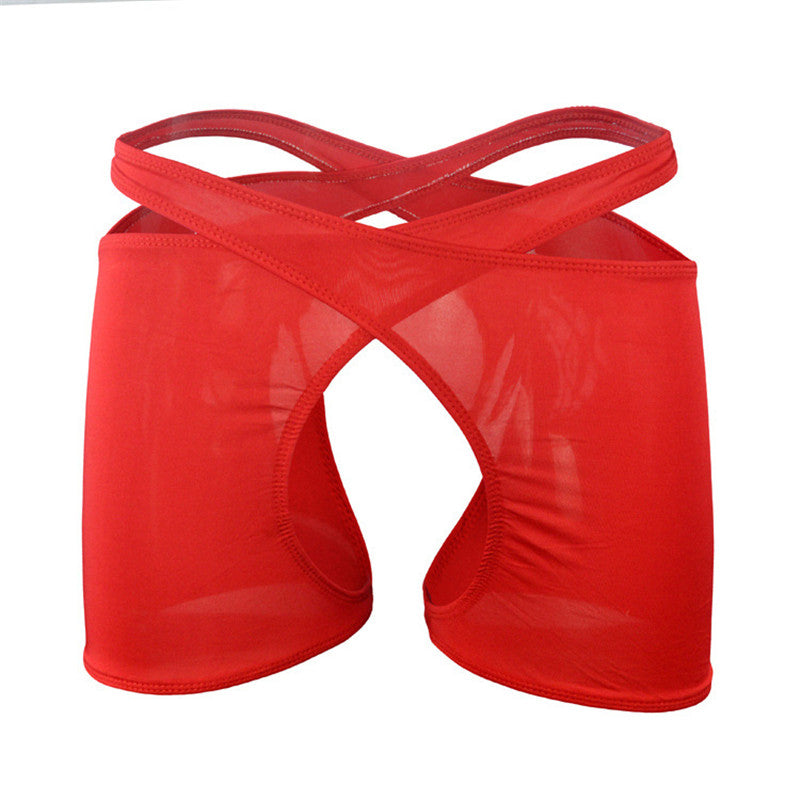 Novelty Man Sexy Cross Boxer Open Front Penis Hole Underwear Breathable Male Panties Gay Funny