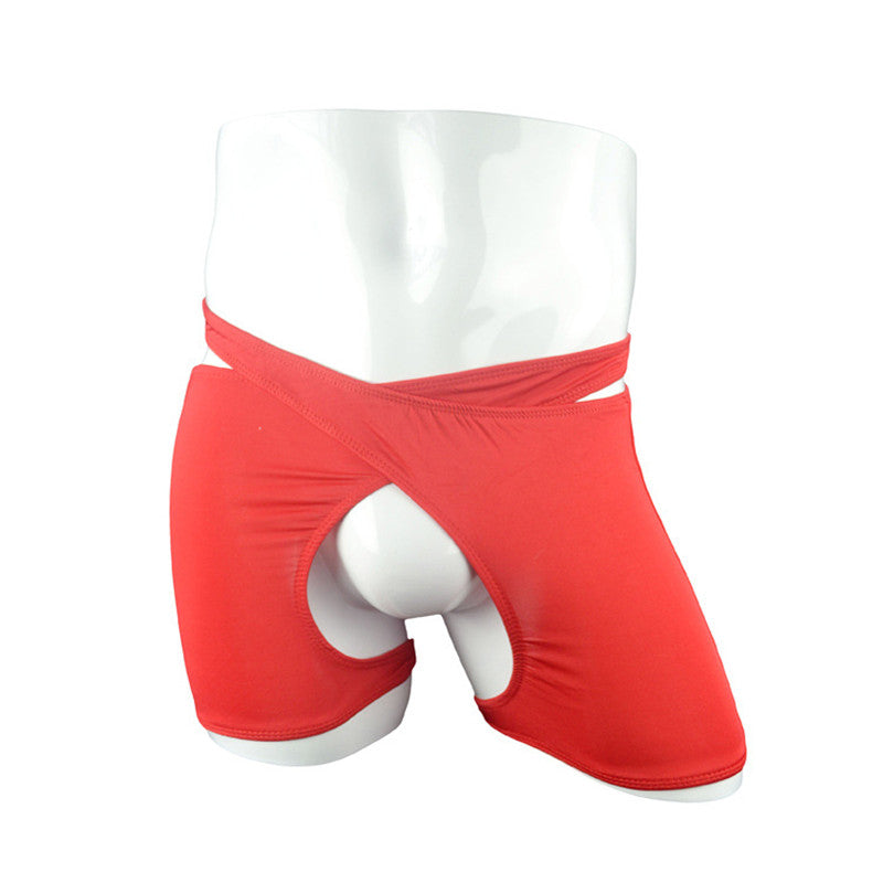 Novelty Man Sexy Cross Boxer Open Front Penis Hole Underwear Breathable Male Panties Gay Funny