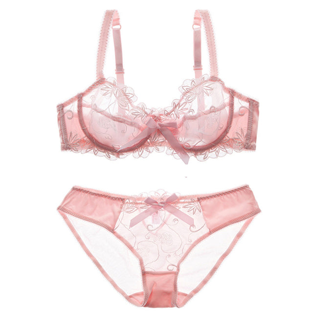 Logirlve New Fashion Lingerie Set Women Bras C D Cup Plus Size Underwear Set Sexy Black Transparent Bra and Panties Sets Lace