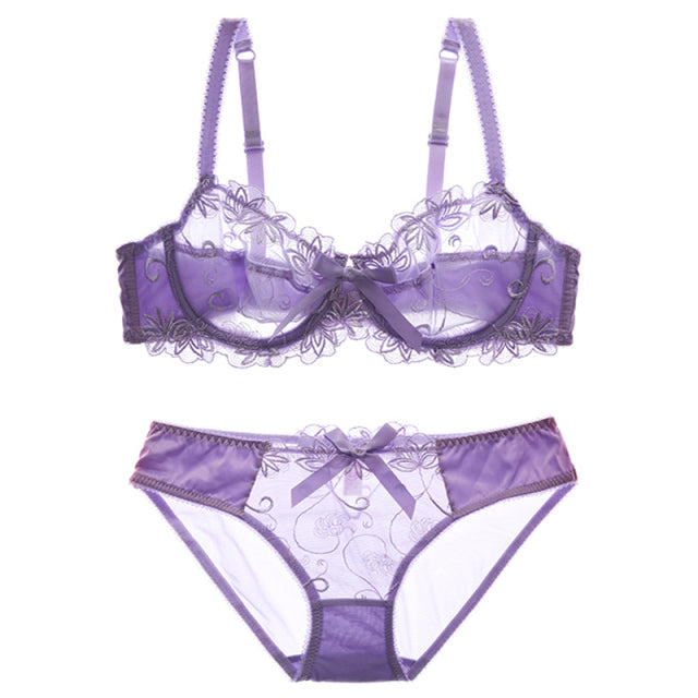 Logirlve New Fashion Lingerie Set Women Bras C D Cup Plus Size Underwear Set Sexy Black Transparent Bra and Panties Sets Lace