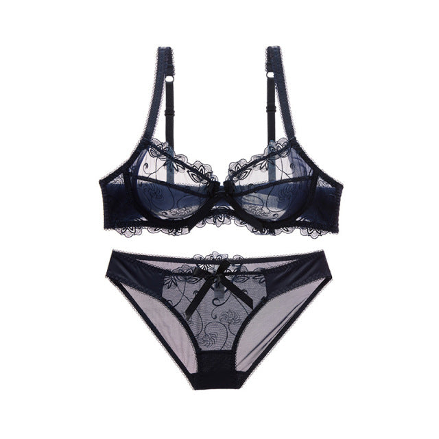 Logirlve New Fashion Lingerie Set Women Bras C D Cup Plus Size Underwear Set Sexy Black Transparent Bra and Panties Sets Lace