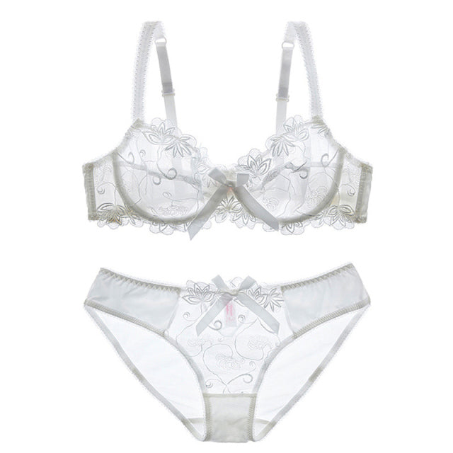 Logirlve New Fashion Lingerie Set Women Bras C D Cup Plus Size Underwear Set Sexy Black Transparent Bra and Panties Sets Lace