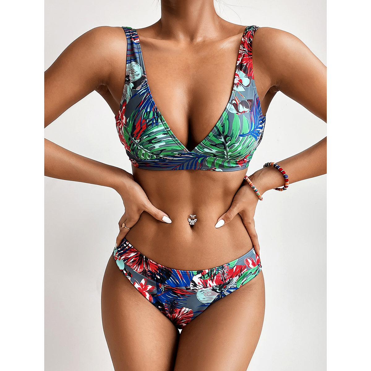 Miturn New Leaves Printed Low Waist Two Pieces Bikini Set Swimsuit Female Women Beachwear Swimwear Bather Bathing Suit