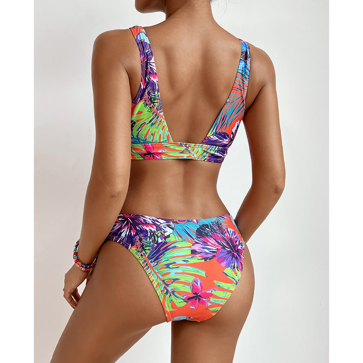 Miturn New Leaves Printed Low Waist Two Pieces Bikini Set Swimsuit Female Women Beachwear Swimwear Bather Bathing Suit