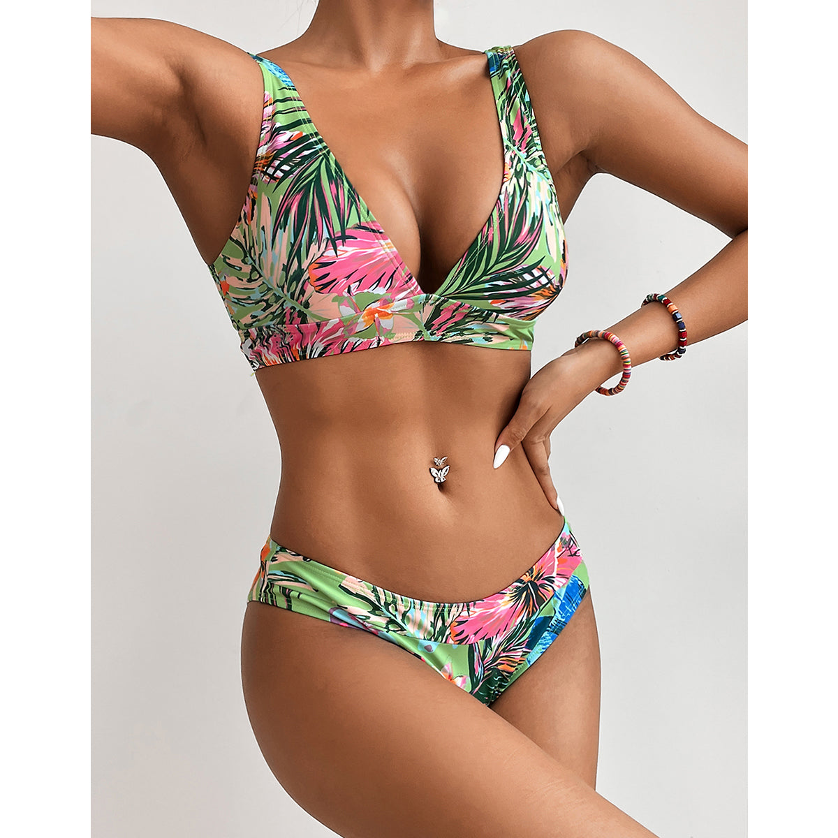 Miturn New Leaves Printed Low Waist Two Pieces Bikini Set Swimsuit Female Women Beachwear Swimwear Bather Bathing Suit