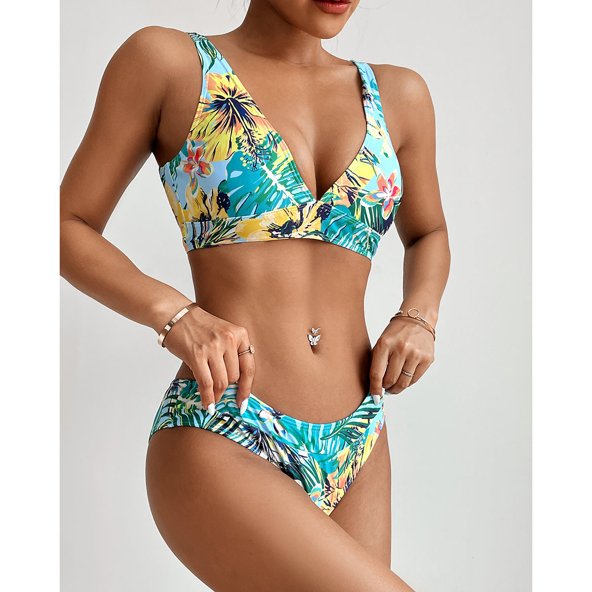 Miturn New Leaves Printed Low Waist Two Pieces Bikini Set Swimsuit Female Women Beachwear Swimwear Bather Bathing Suit