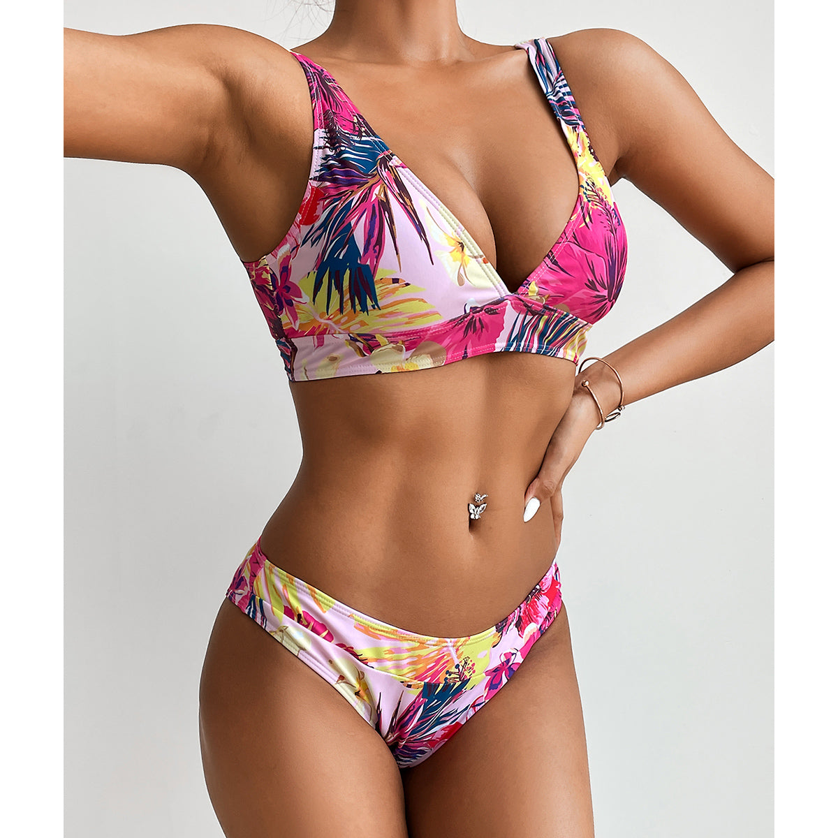 Miturn New Leaves Printed Low Waist Two Pieces Bikini Set Swimsuit Female Women Beachwear Swimwear Bather Bathing Suit