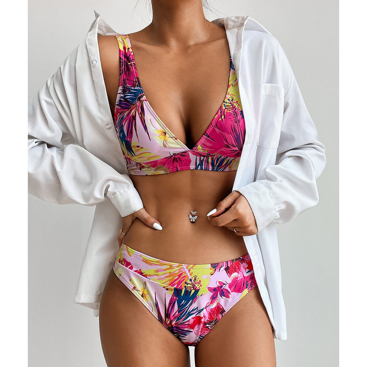 Miturn New Leaves Printed Low Waist Two Pieces Bikini Set Swimsuit Female Women Beachwear Swimwear Bather Bathing Suit