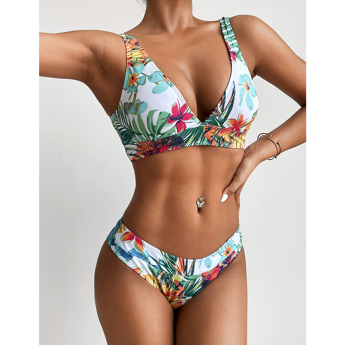 Miturn New Leaves Printed Low Waist Two Pieces Bikini Set Swimsuit Female Women Beachwear Swimwear Bather Bathing Suit
