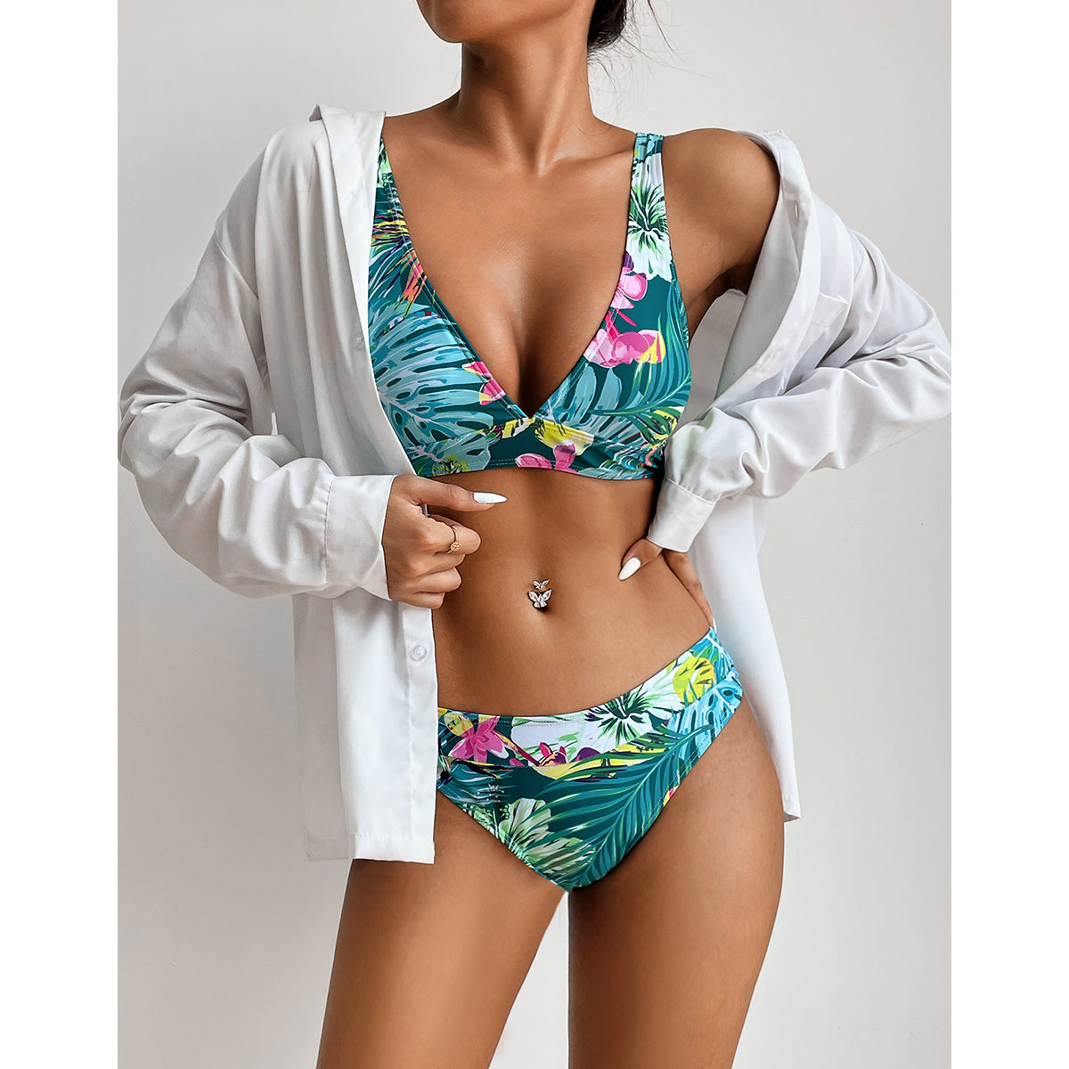 Miturn New Leaves Printed Low Waist Two Pieces Bikini Set Swimsuit Female Women Beachwear Swimwear Bather Bathing Suit